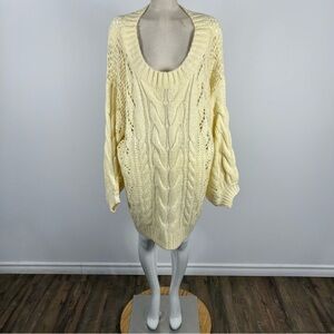 Fantastic Fawn Knit Sweater Beige Oversize Pullover Cold Shoulder Scoop Neck M